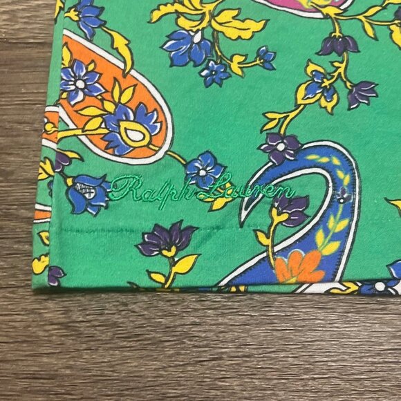 Ralph Lauren Purple Label Paisley Print Long Sleeve Top Green Women's Size XS - Picture 5 of 6